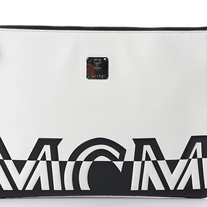 MCM Calfskin Wristlet Logo Pouch Black White 6 of 6