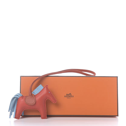 Hermes Milo Lambskin Grigri Rodeo Horse Bag Charm PM Capucine Celeste Cornaline 5 of 5