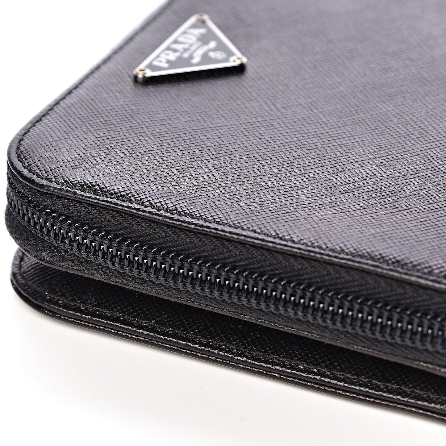 Saffiano Metal Compact Zip Around Wallet Black