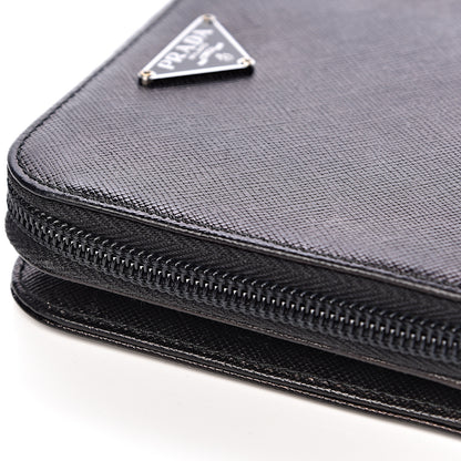 Prada Saffiano Metal Compact Zip Around Wallet Black 9 of 11