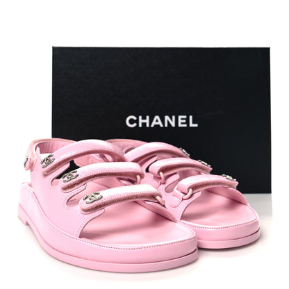 Chanel Lambskin Crystal CC Velcro Dad Sandals 38 LightPink 10 of 10