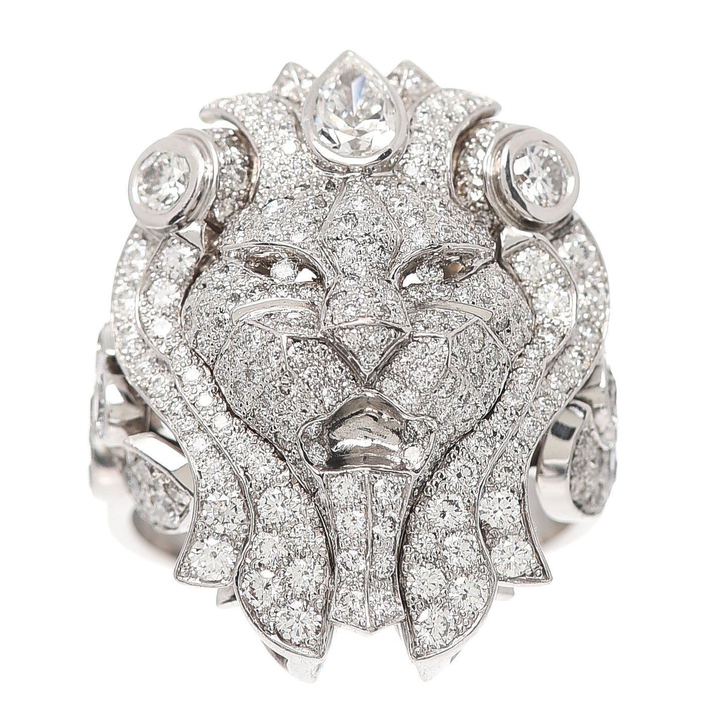 18K White Gold Diamond Sous le Signe du Lion Ring 54 6.75