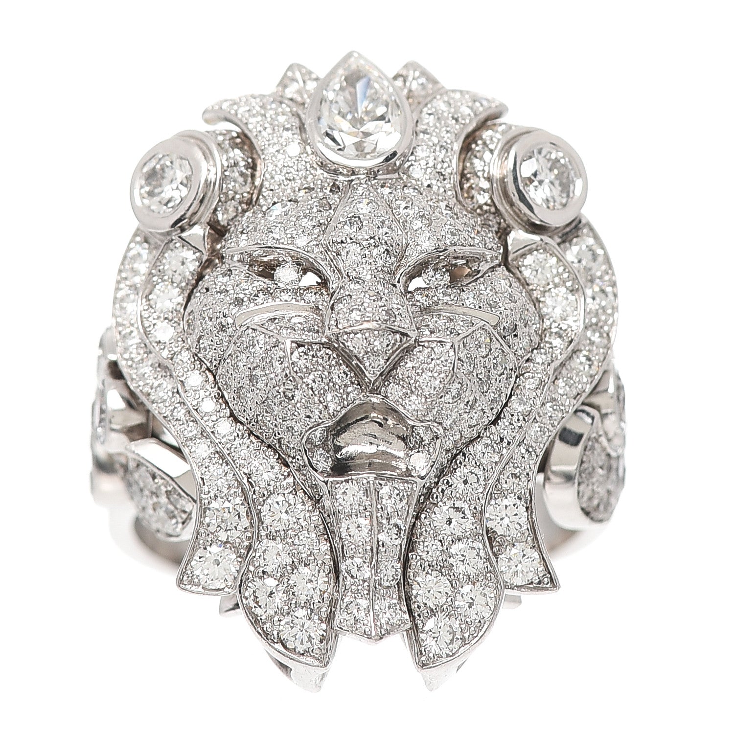 Chanel 18K White Gold Diamond Sous le Signe du Lion Ring 54 6.75 1 of 6