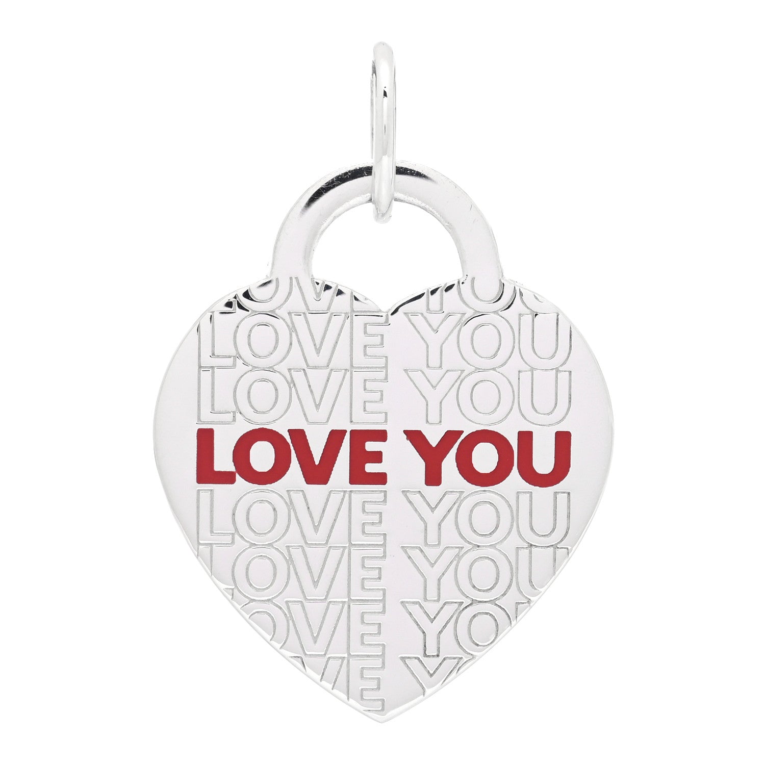 Tiffany Sterling Silver Enamel LOVE YOU Heart Charm Red 1 of 4