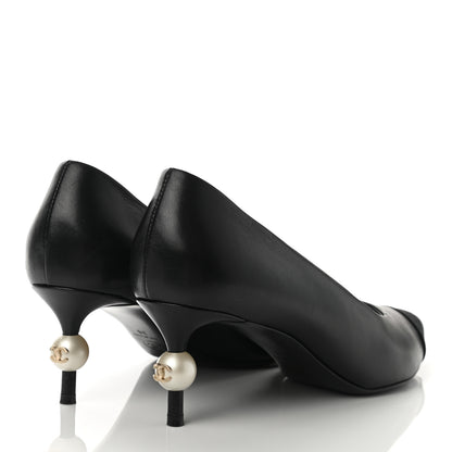 Chanel Lambskin Grosgrain Pearl Cap Toe Pumps 38 Black 4 of 8