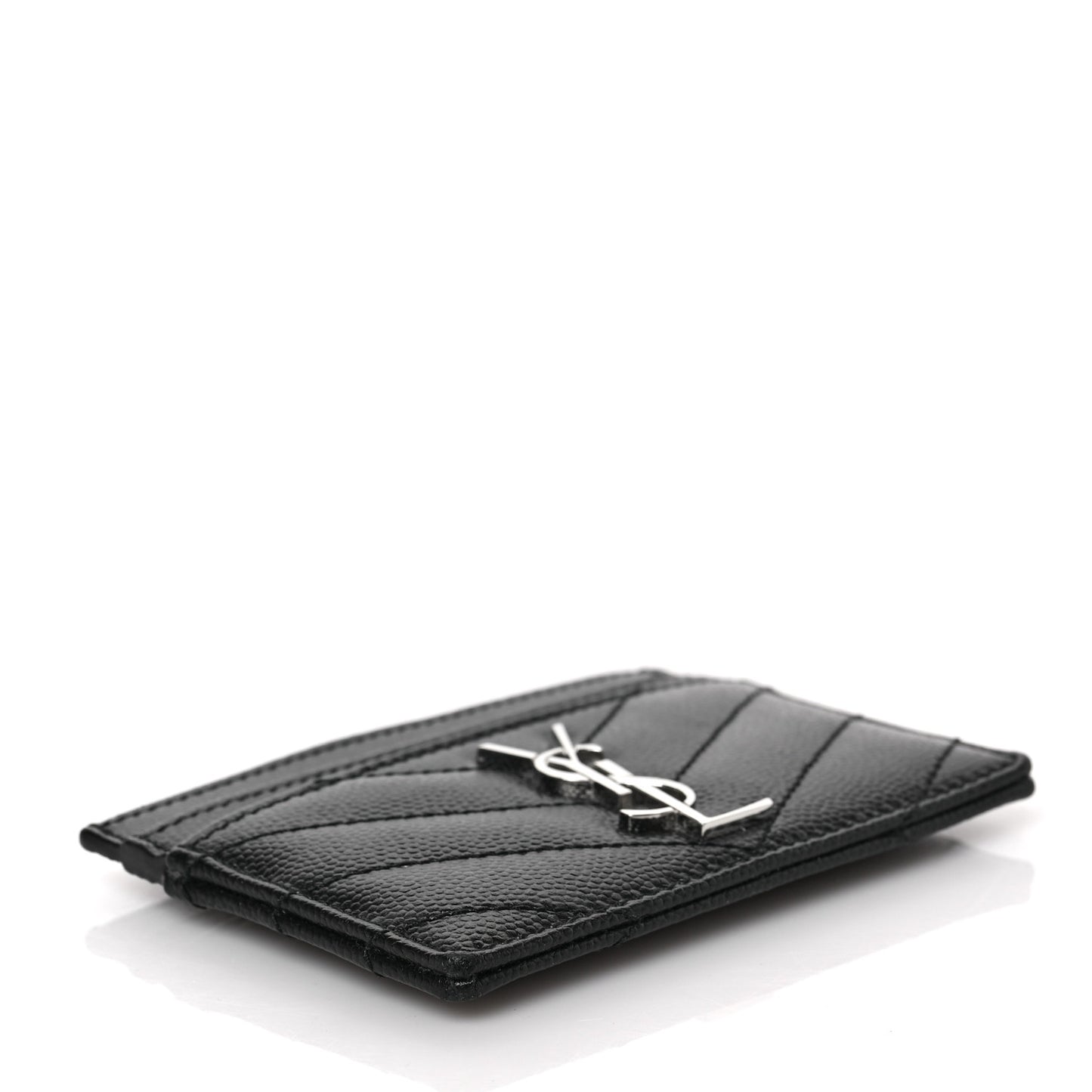Grain De Poudre Matelasse Chevron Monogram Credit Card Case Black