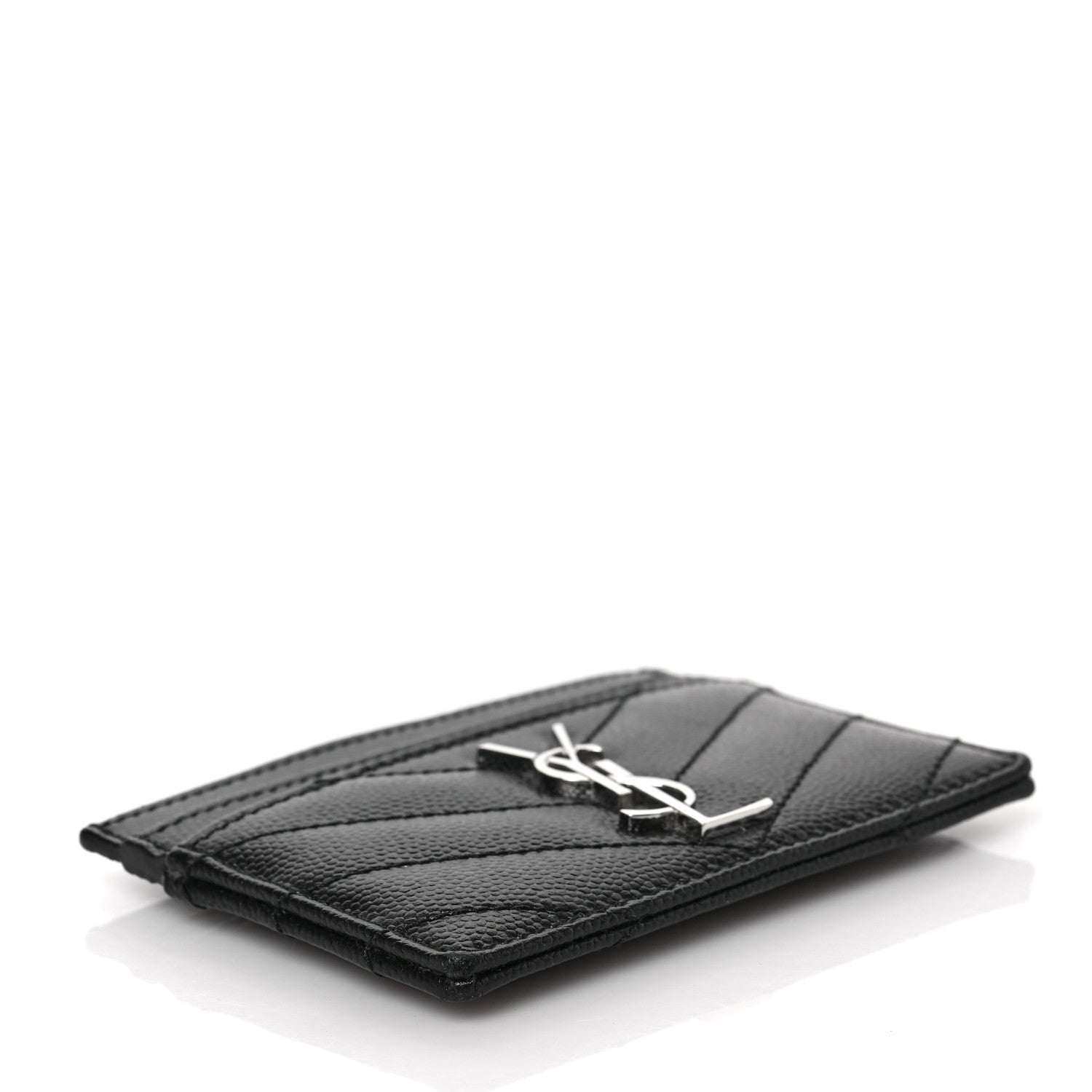Saint Laurent Grain De Poudre Matelasse Chevron Monogram Credit Card Case Black 4 of 6