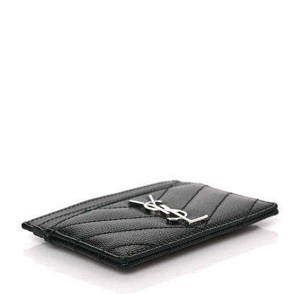 Saint Laurent Grain De Poudre Matelasse Chevron Monogram Credit Card Case Black 4 of 6