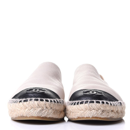 Chanel Grained Calfskin CC Espadrilles 38 Beige Black 2 of 9