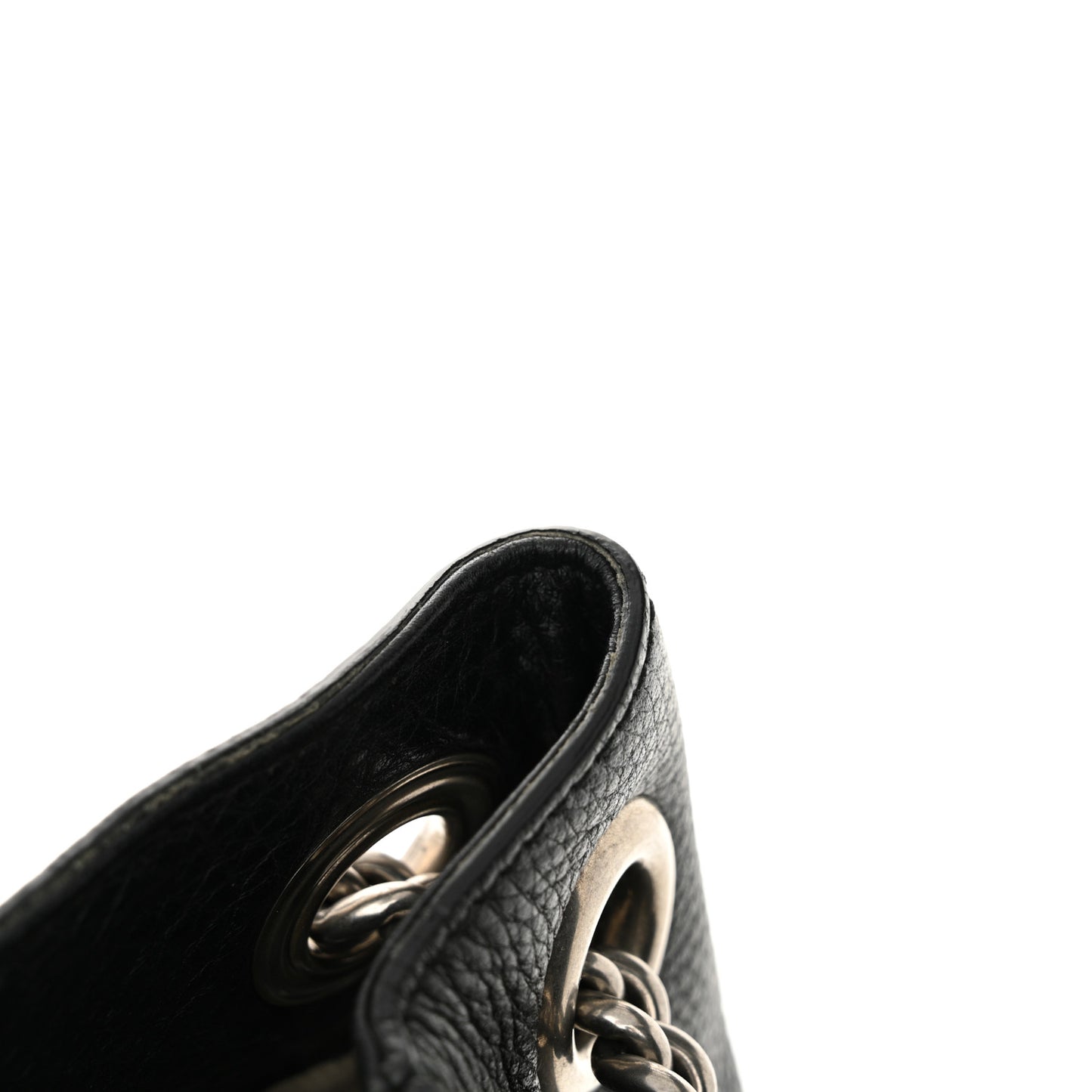 Pebbled Calfskin Studded Medium Soho Chain Shoulder Bag Black