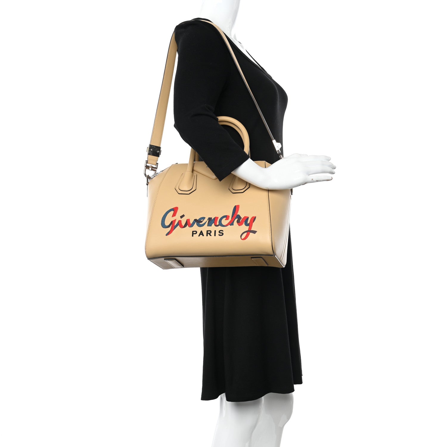 Givenchy Calfskin Embroidered Logo Small Antigona Beige Camel 2 of 9