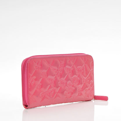 Chanel Patent Calfskin Lucky Symbols Zip Around Wallet Fuchsia 3 of 9