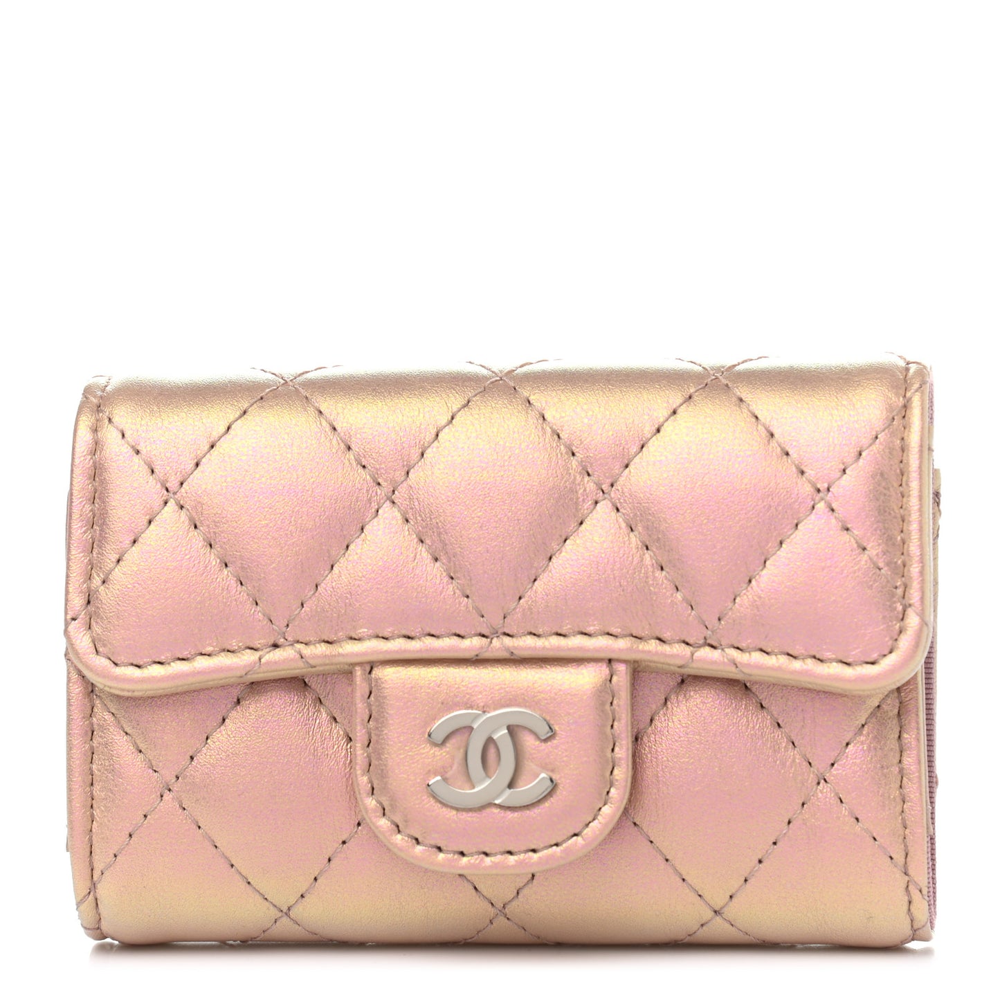 Iridescent Calfskin Quilted Classic 4 Key Holder Wallet Pink