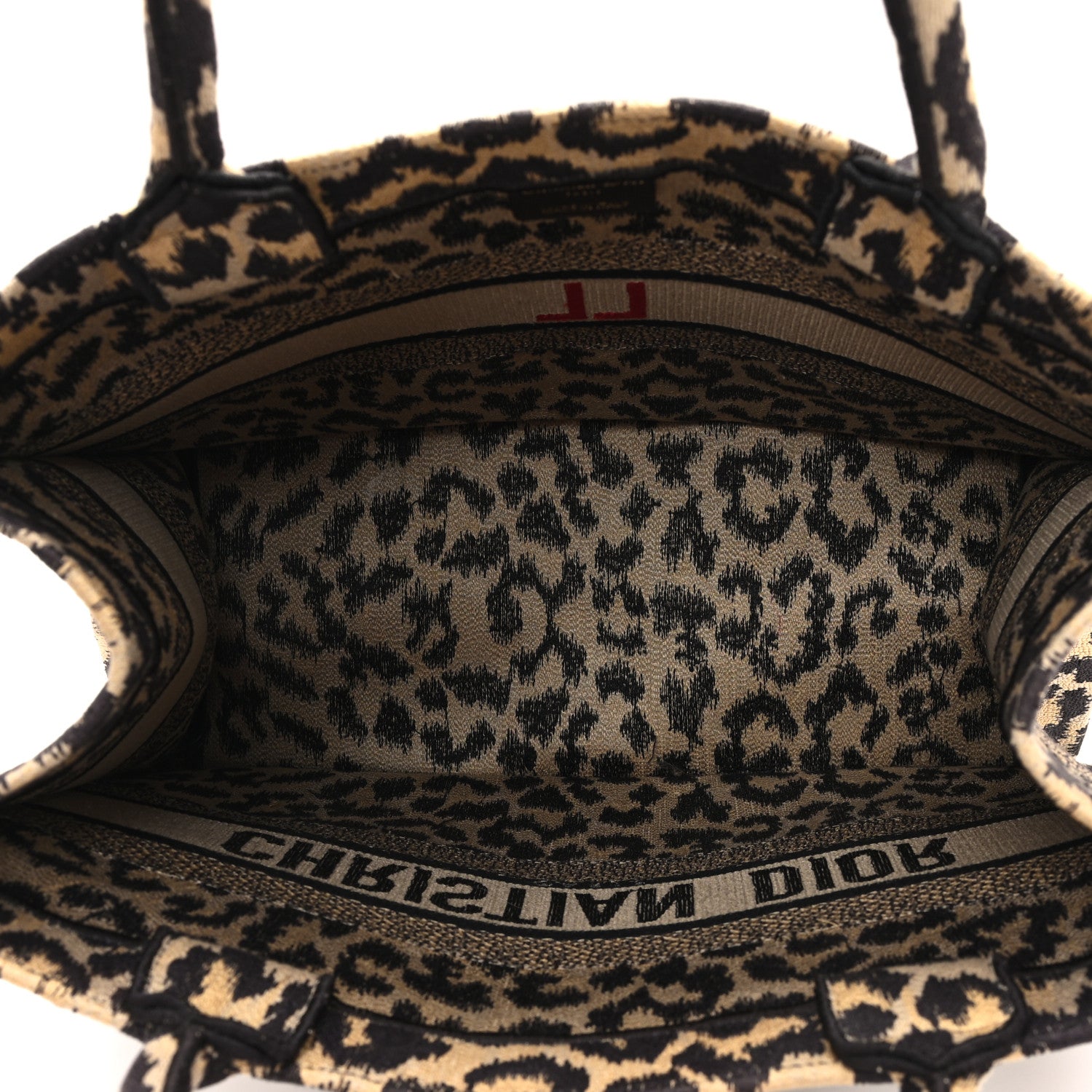 Christian Dior Canvas Mizza Embroidered Medium Leopard Book Tote Beige 5 of 14
