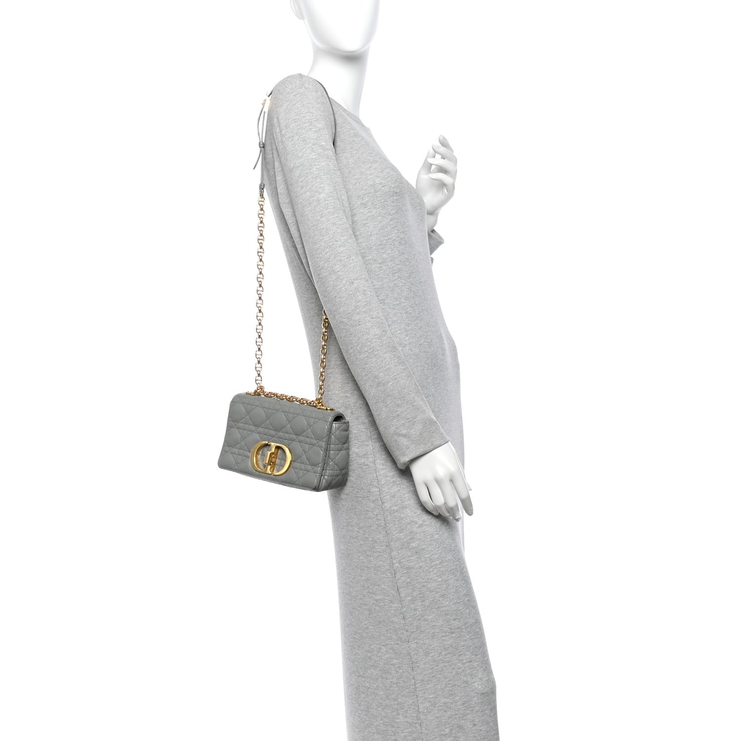 Calfskin Cannage Small Caro Bag Grey