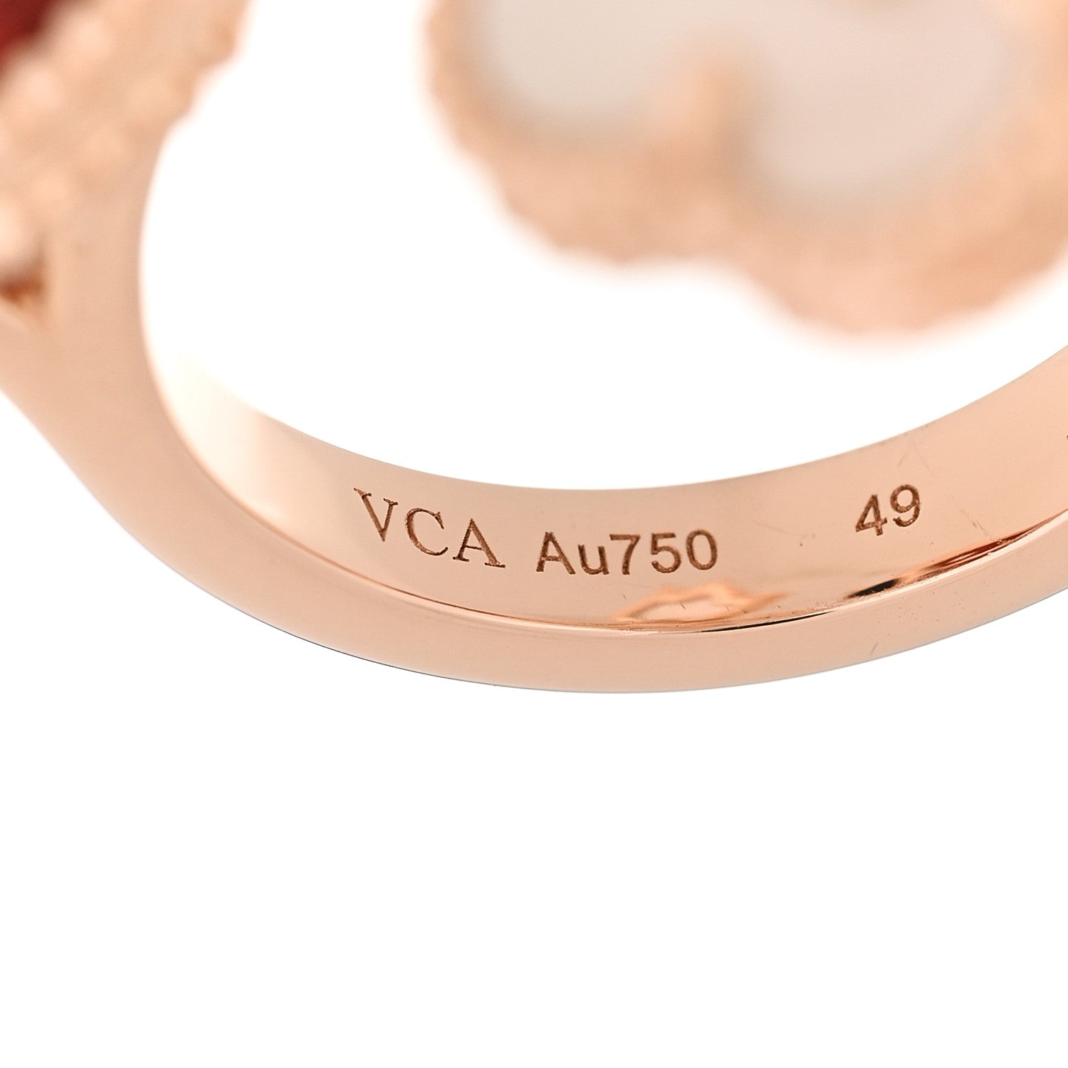 Van Cleef & Arpels 18K Rose Gold Mother of Pearl Carnelian Black Onyx Lucky Spring Between the Finger Ring 49 4.75 4 of 6
