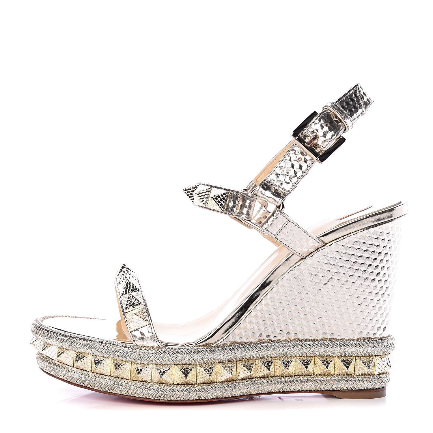Christian Louboutin Calfskin Cubiste Pyraclou 110 Wedge Sandals 36 Platine 2 of 9