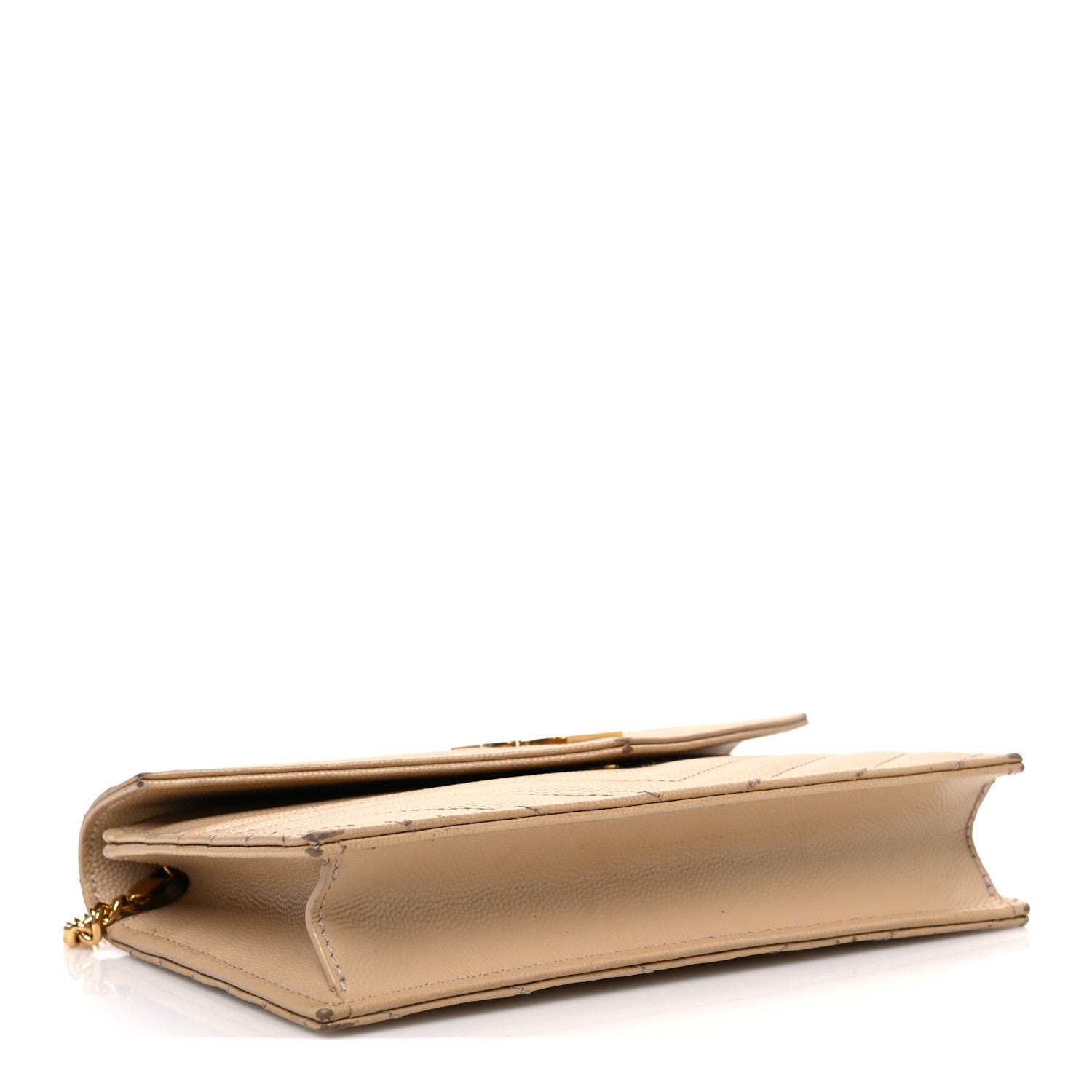 Saint Laurent Grain De Poudre Matelasse Chevron Monogram Envelope Chain Wallet Nude Powder 4 of 12