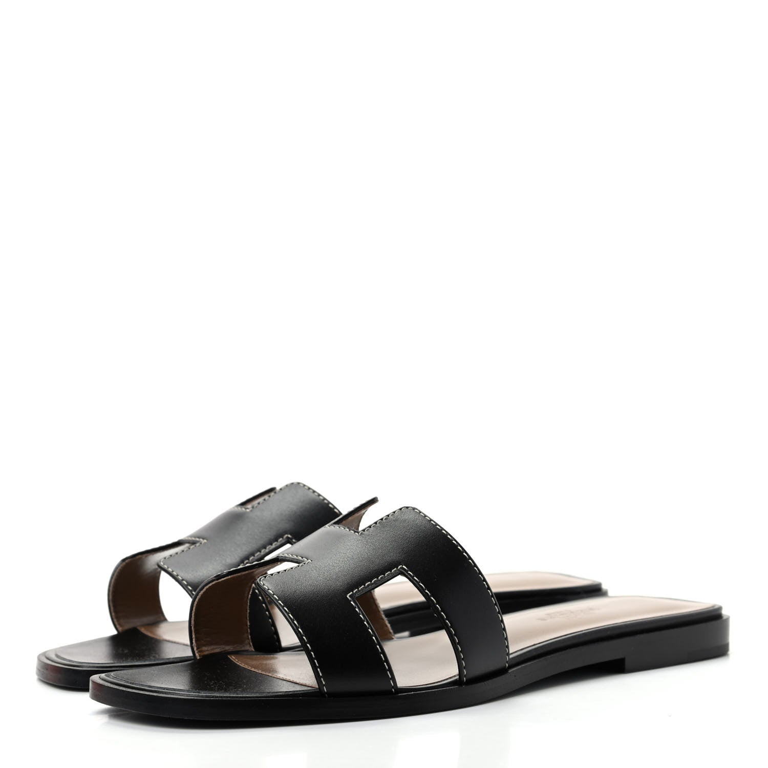 Hermes Box Calfskin Oran Sandals 37 Black 3 of 10