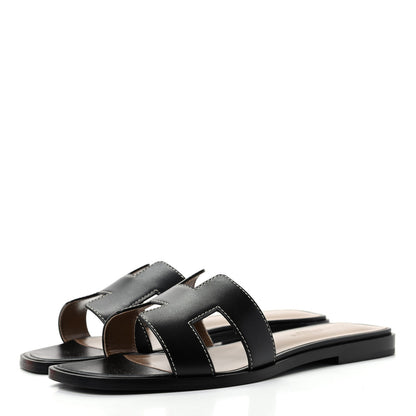 Hermes Box Calfskin Oran Sandals 37 Black 3 of 10