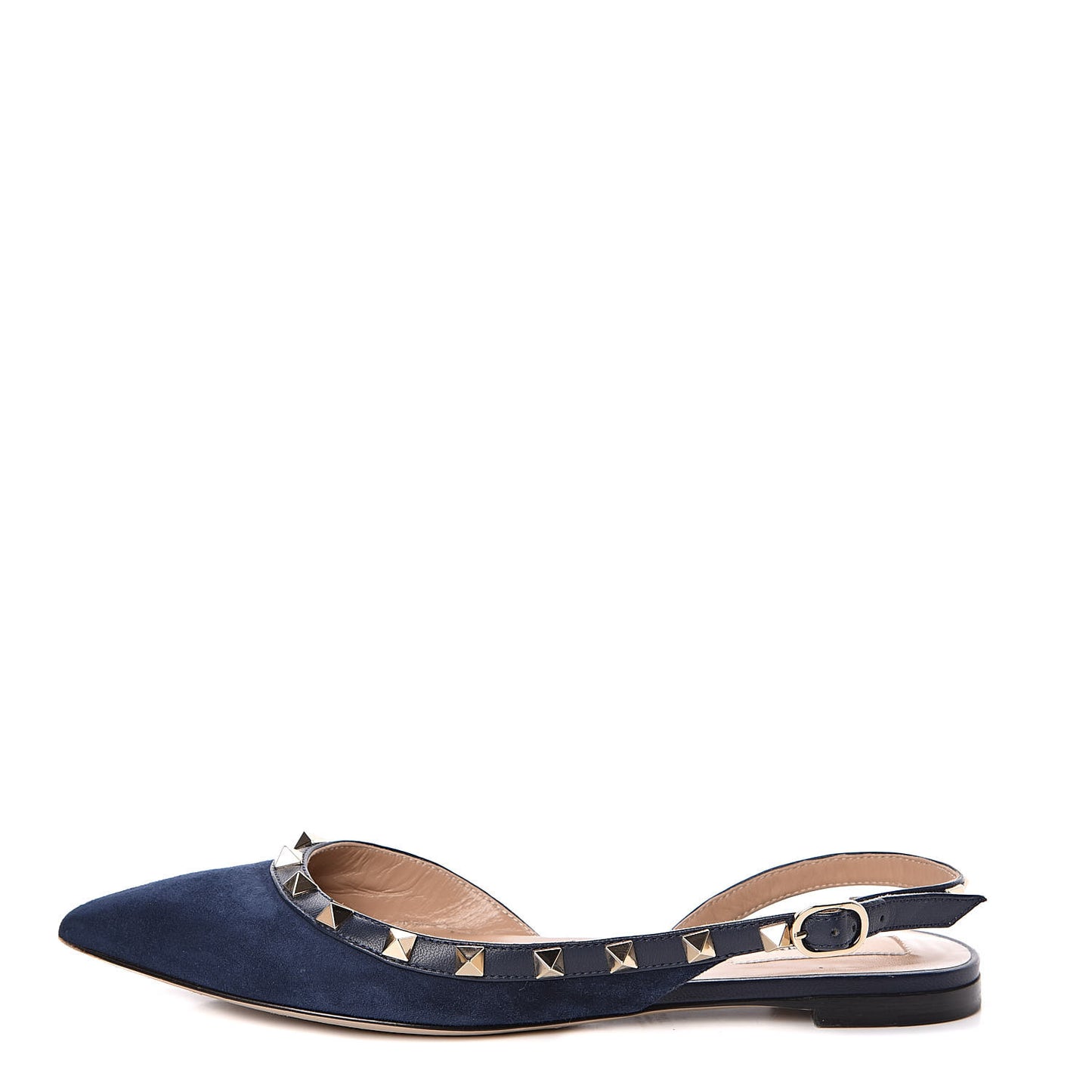 Suede Nappa Rockstud Slingback Flats 36 Marine
