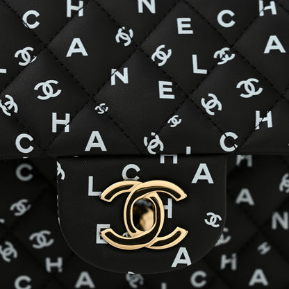 Chanel Calfskin Quilted Logo CC Printed Small Double Flap Black White 11 of 12