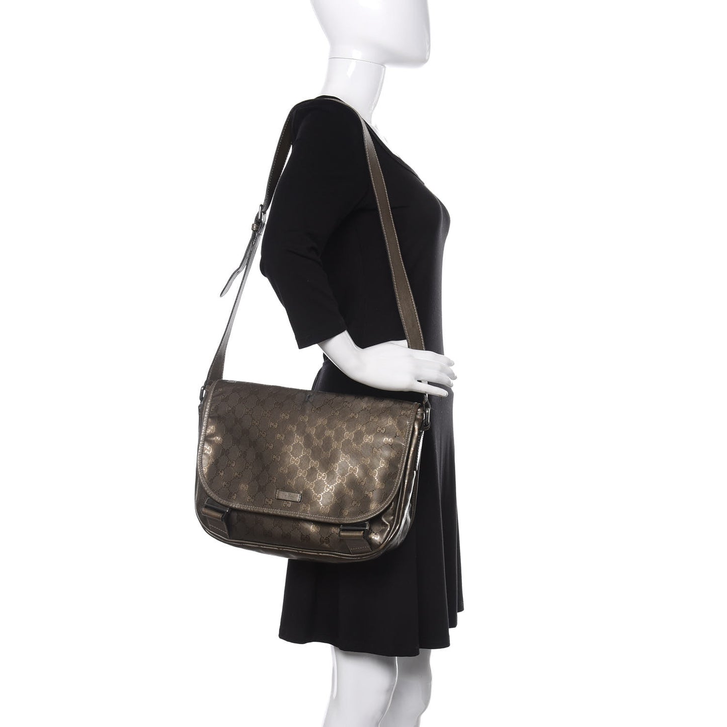 Imprime Monogram Medium Double Buckle Flap Messenger Bag Pewter