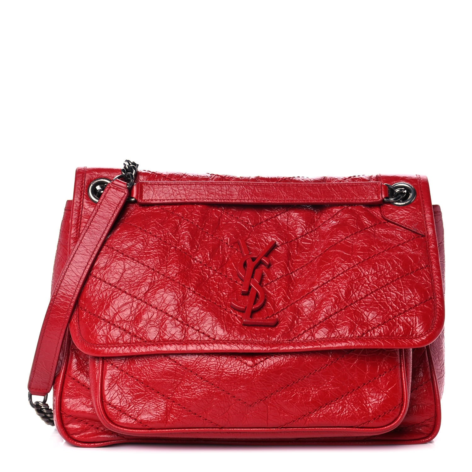 Saint Laurent Crinkled Calfskin Matelasse Monogram Medium Niki Chain Satchel Rouge Eros 1 of 12