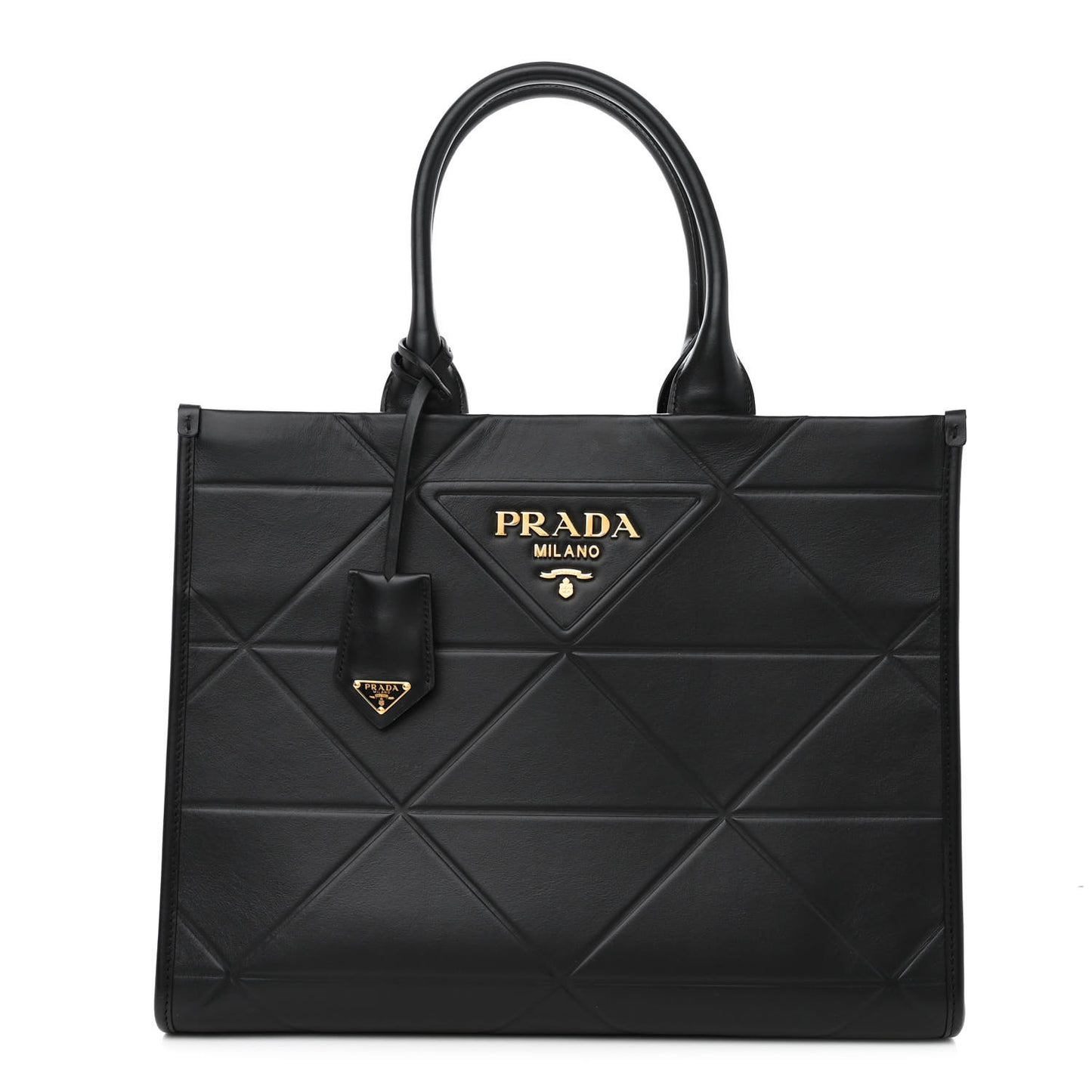 Soft Calfskin Triangolo Symbole Embossed Medium Tote Black