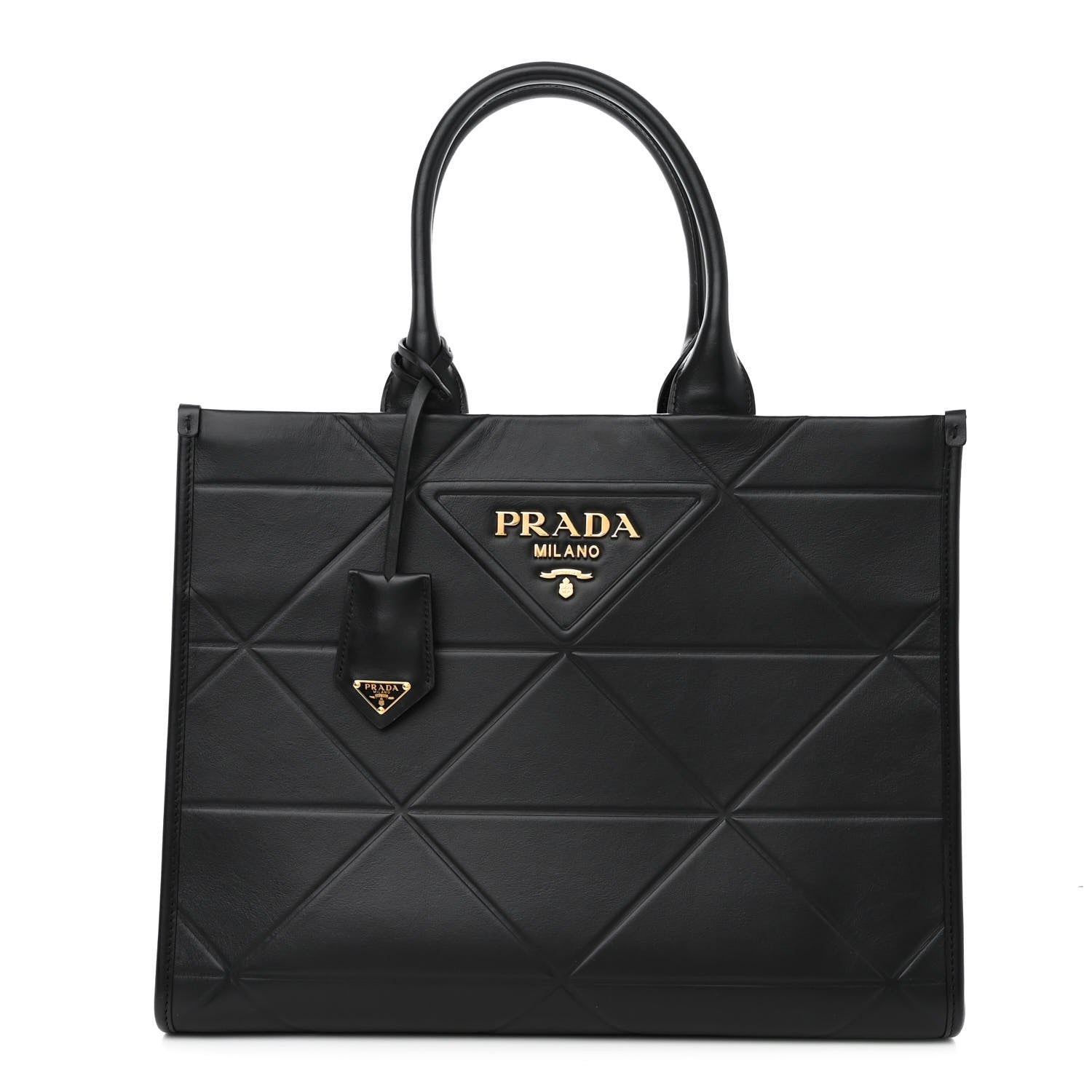 Prada Soft Calfskin Triangolo Symbole Embossed Medium Tote Black 1 of 9