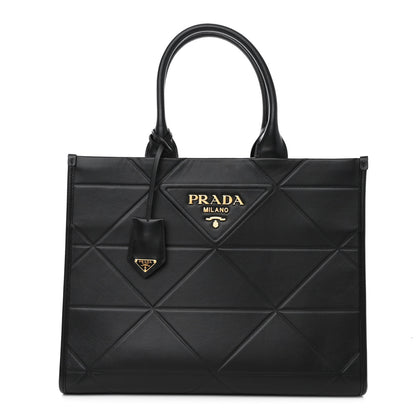 Prada Soft Calfskin Triangolo Symbole Embossed Medium Tote Black 1 of 9