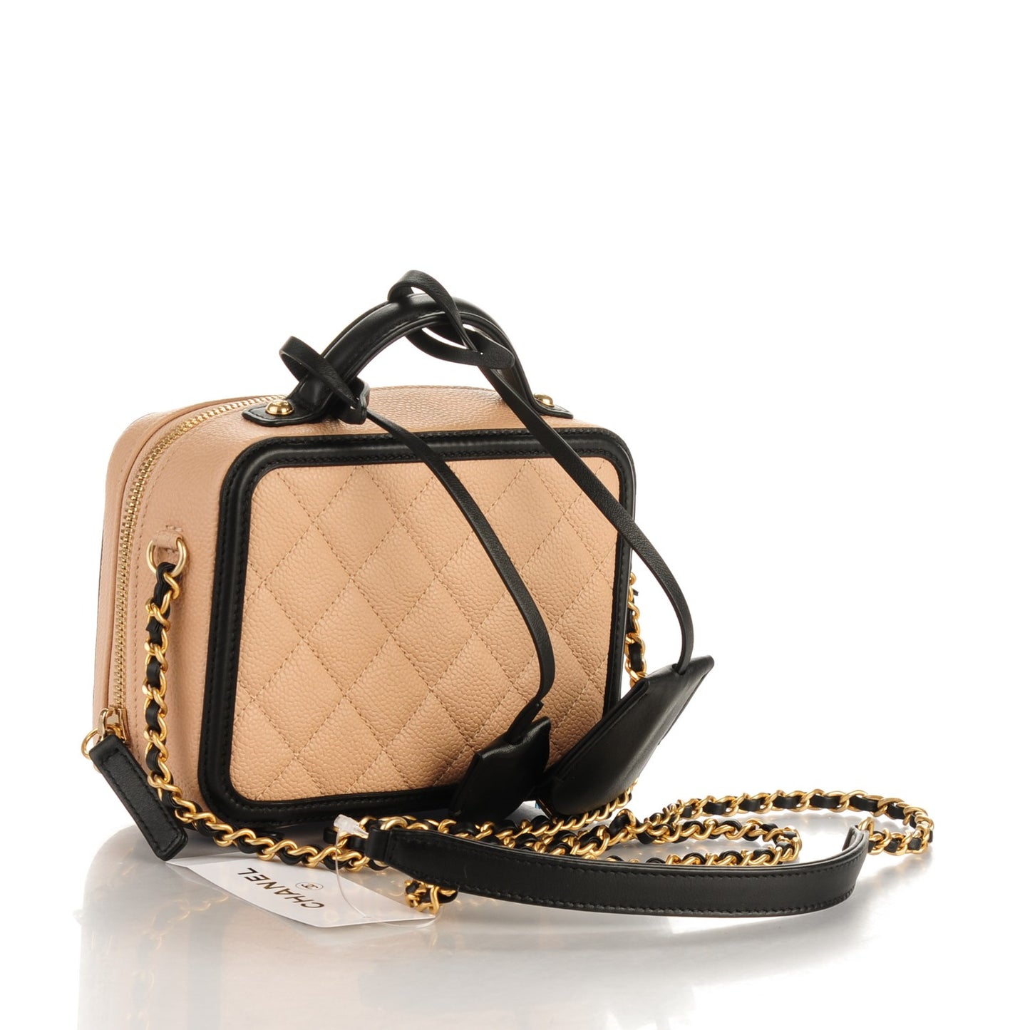 Caviar Quilted Small CC Filigree Vanity Case Beige Black