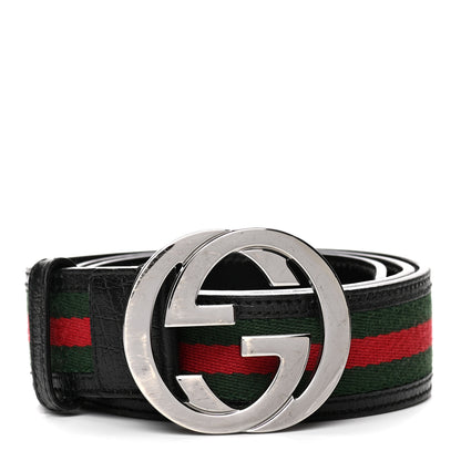 Gucci Calfskin Web Interlocking G Belt 85 34 Black 1 of 6