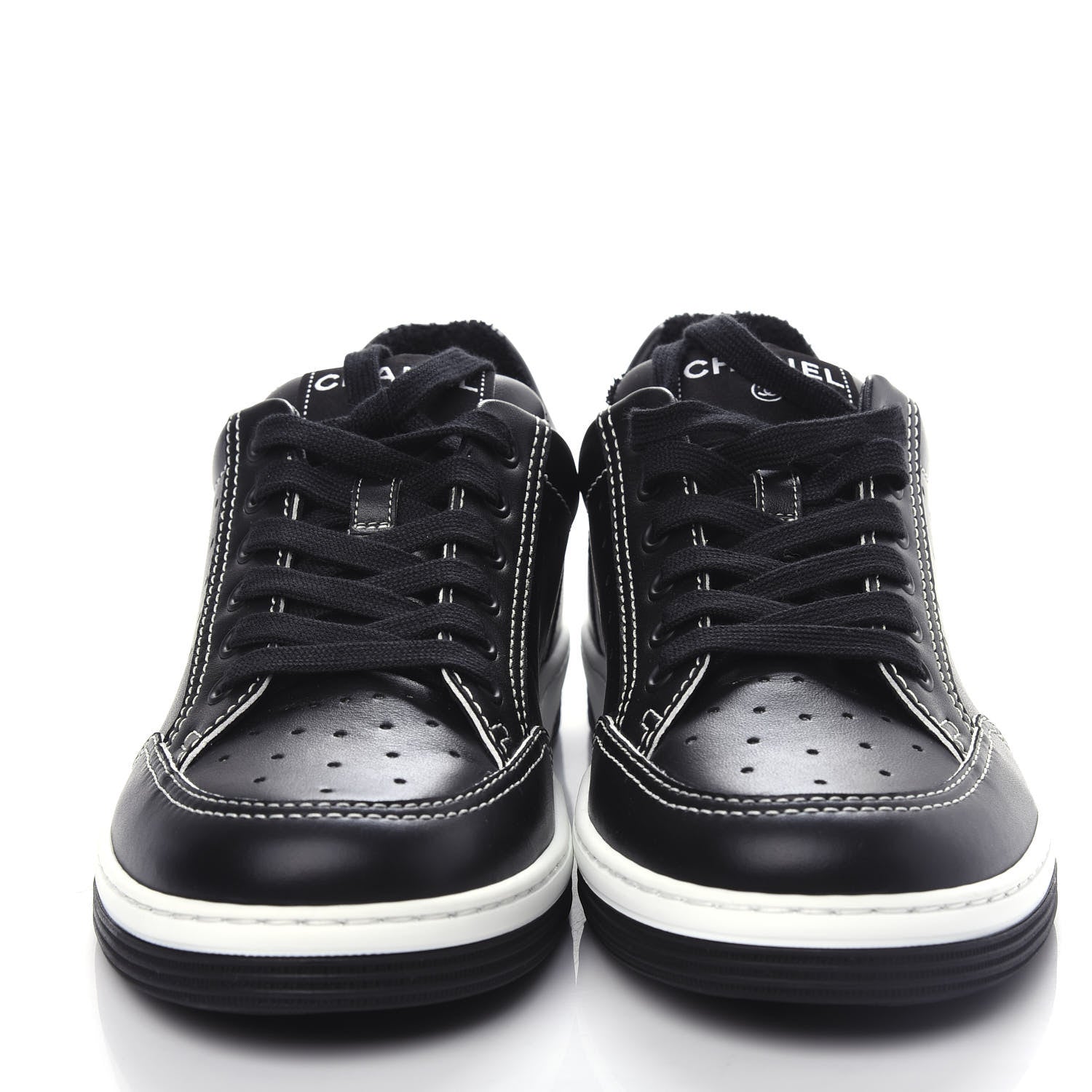 Chanel Calfskin Womens Logo Sneakers 38 Black White 5 of 11