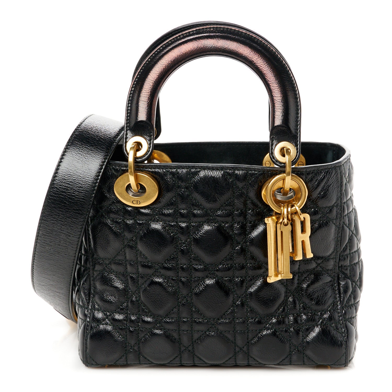 Christian Dior Crinkled Patent Cannage Small Lucky Badges My Lady Dior Black 1 of 12