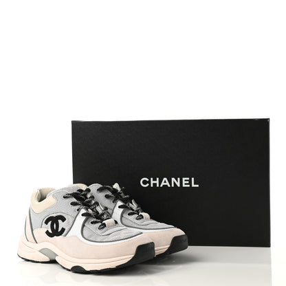 Chanel Nylon Calfskin Suede Womens CC Sneakers 37 Grey White Pink 11 of 11