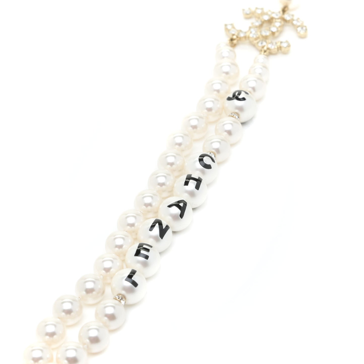 Crystal Pearl CC Long Multi Strand Necklace Gold