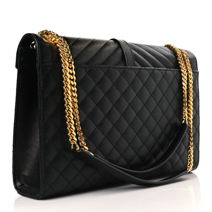 Saint Laurent Grain De Poudre Textured Mixed Matelasse Large Triquilt Monogram Satchel Black 3 of 8