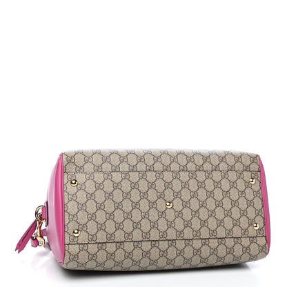 Gucci GG Supreme Monogram Medium Boston Beige Hibiscus Red New Rosette 4 of 9