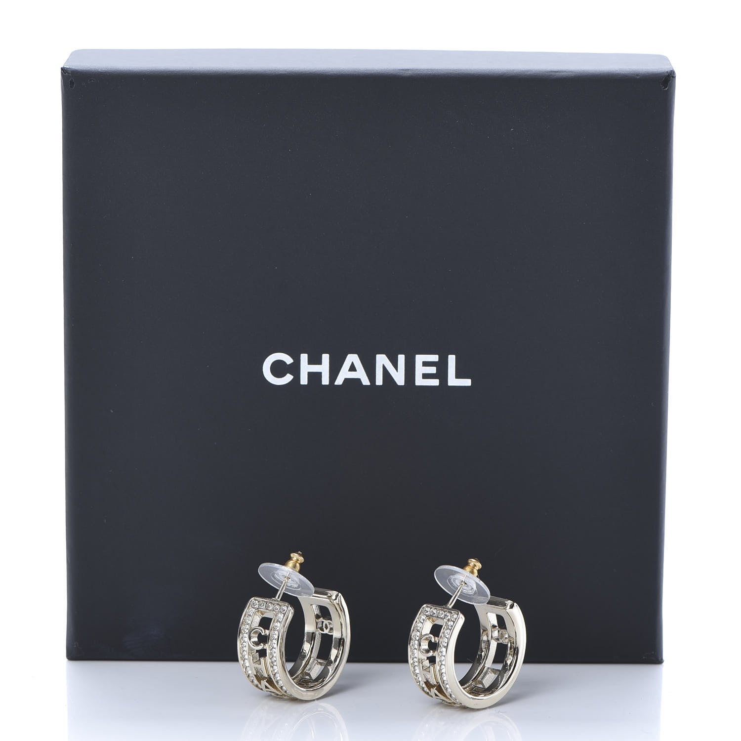 Chanel Metal Crystal Bow-tiful CC Hoop Earrings Gold 5 of 5