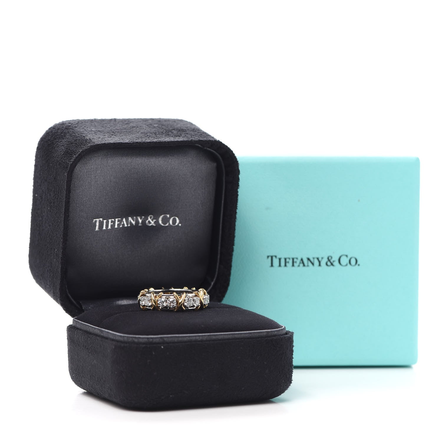 Tiffany Platinum 18K Yellow Gold Diamond Schlumberger Sixteen Stone Ring 50 5.25 7 of 7