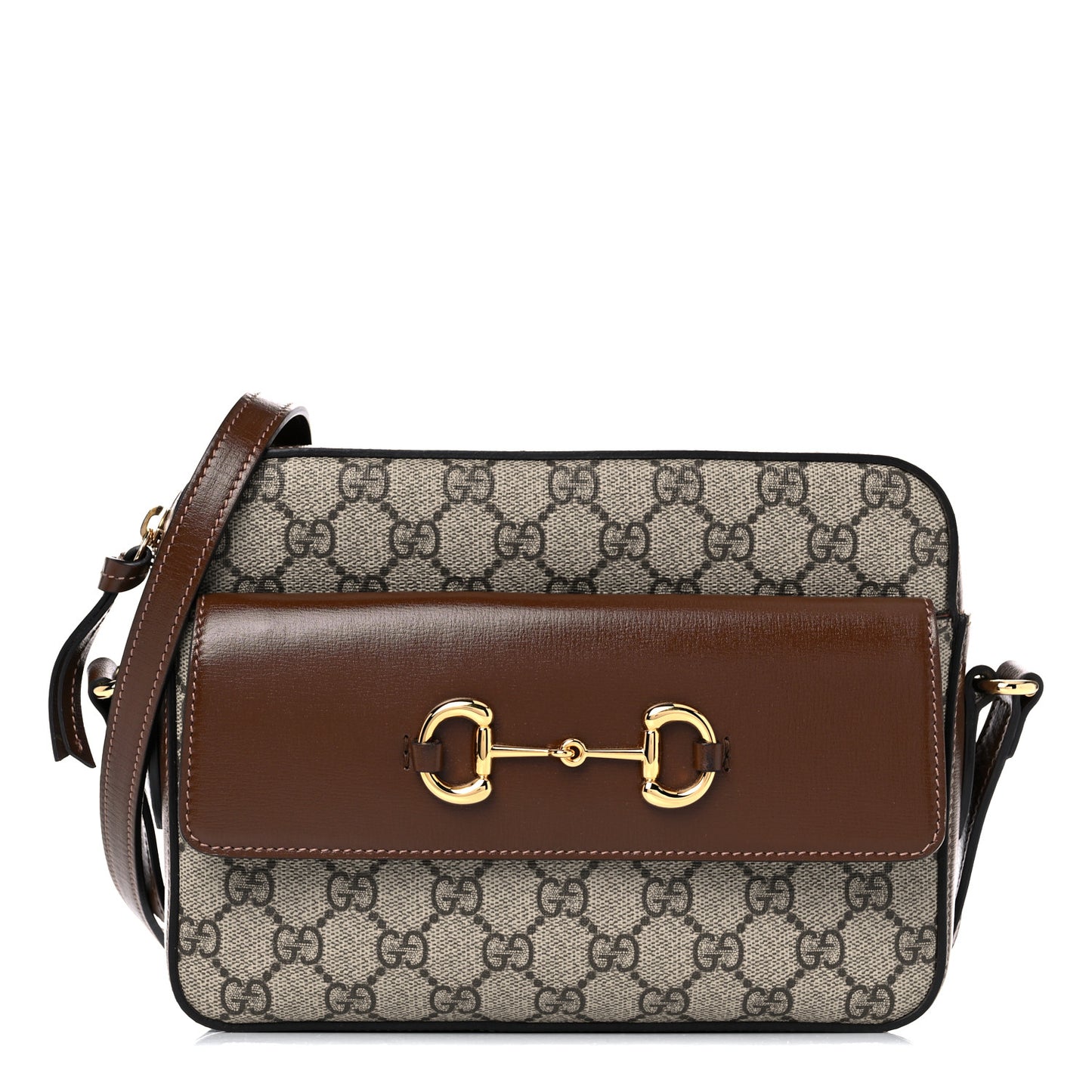 GG Supreme Monogram Small Horsebit 1955 Shoulder Bag Beige Brown Sugar