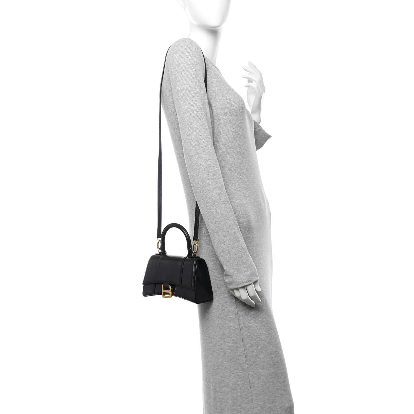 Shiny Box Calfskin Hourglass Top Handle Bag XS Black