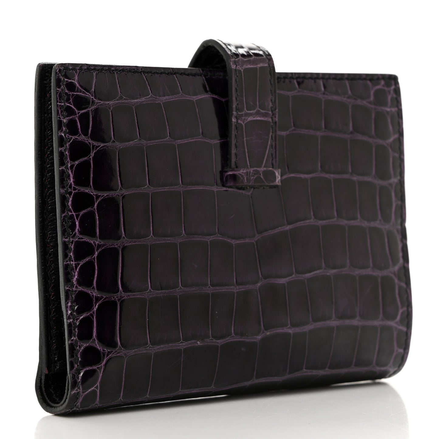 Shiny Alligator Bearn Compact Wallet Aubergine