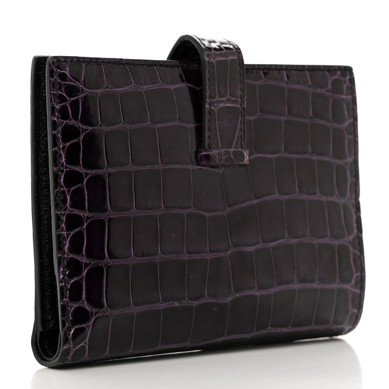 Hermes Shiny Alligator Bearn Compact Wallet Aubergine 3 of 8