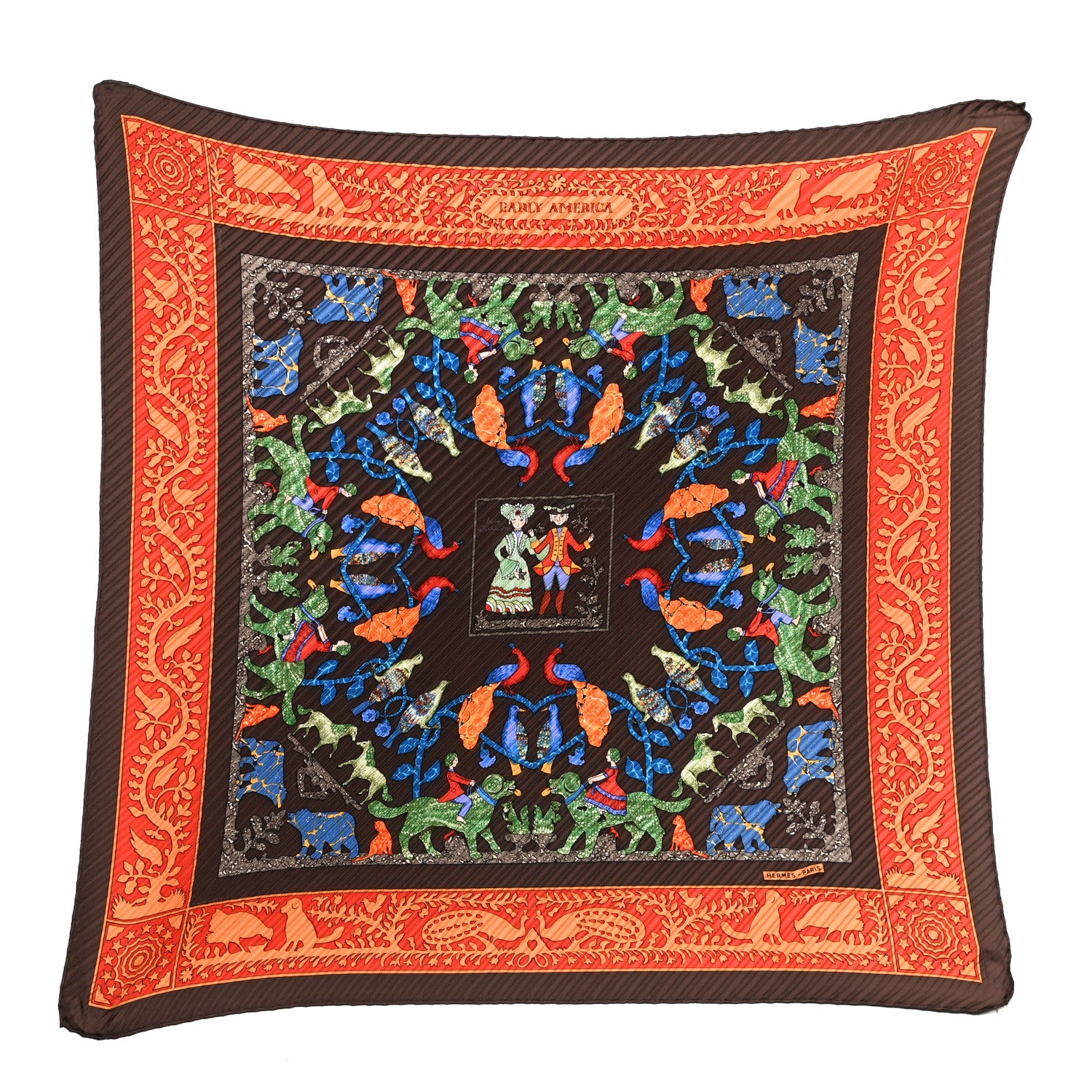 Hermes Silk Plisse Early America Scarf 90 1 of 7