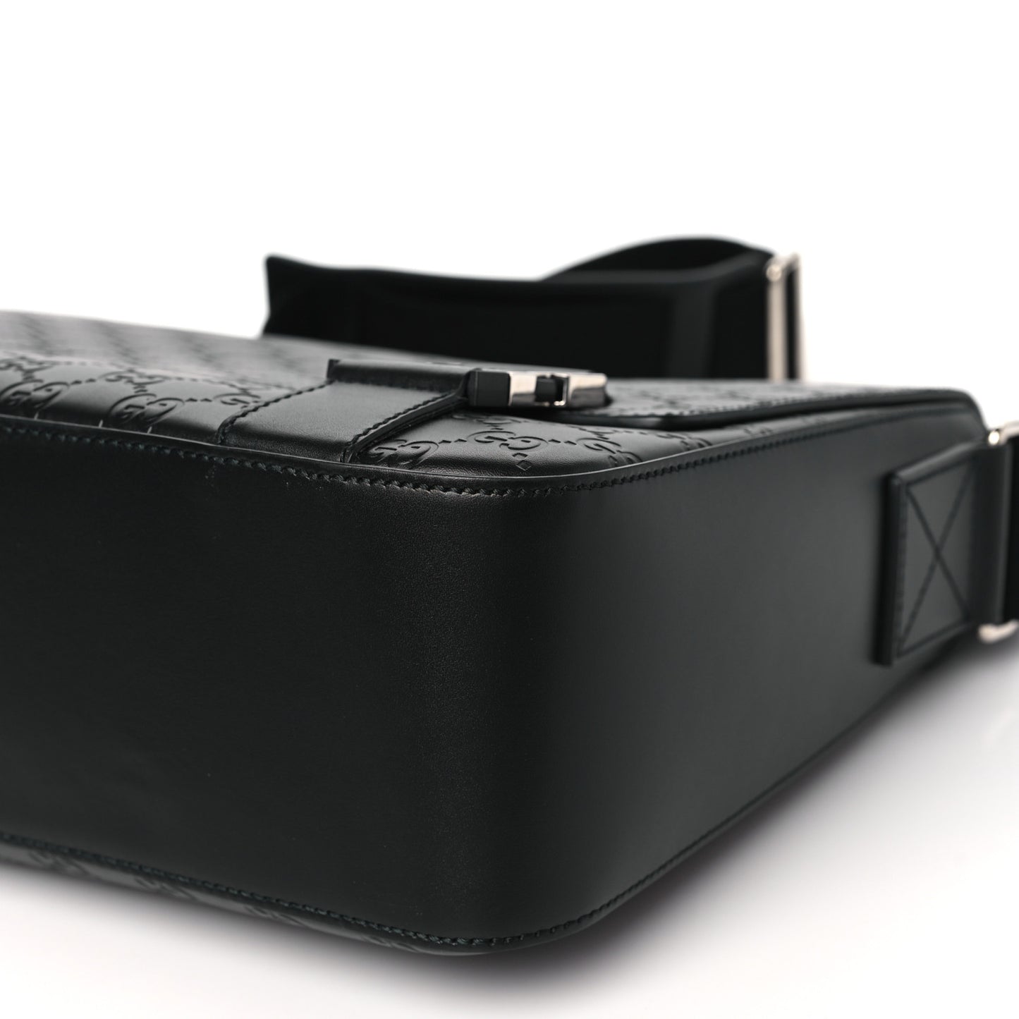 Guccissima Signature Medium Double Buckle Flap Messenger Bag Black