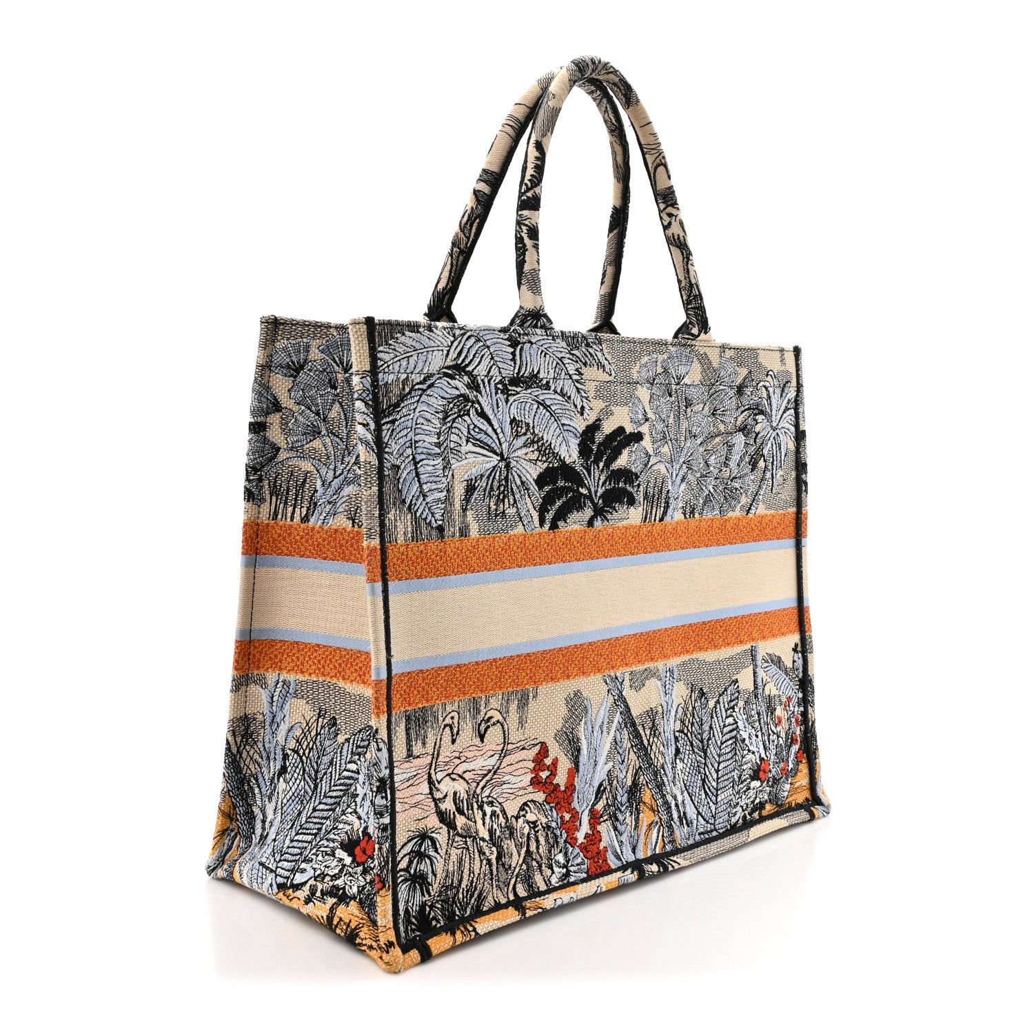Christian Dior Canvas Embroidered Large Palm Tree Toile De Jouy Book Tote Multicolor 3 of 12