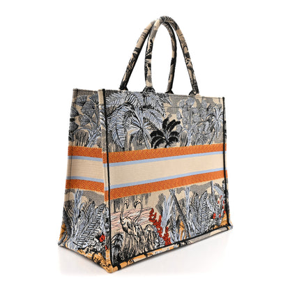 Christian Dior Canvas Embroidered Large Palm Tree Toile De Jouy Book Tote Multicolor 3 of 12