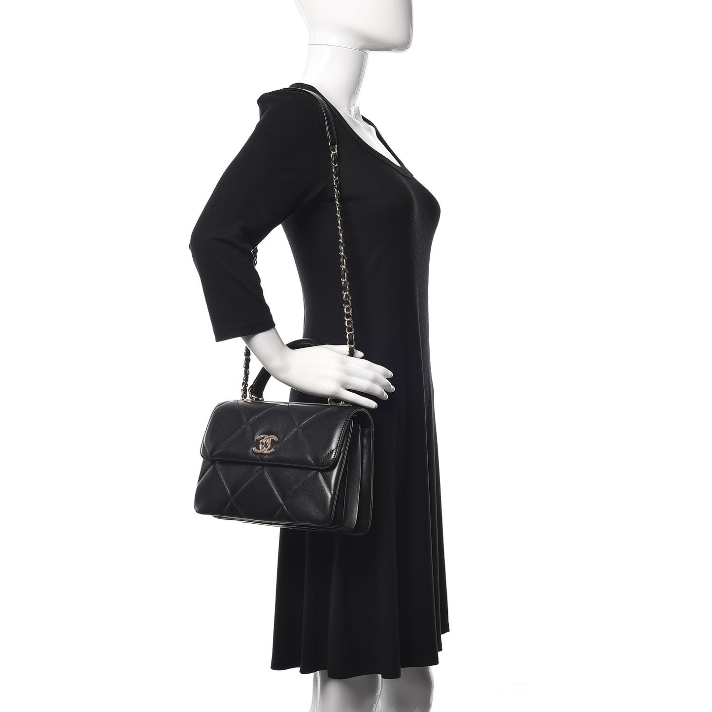 Lambskin Quilted Small Trendy CC Dual Handle Flap Bag Black